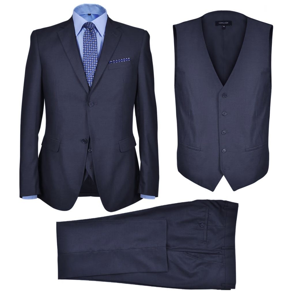 Three Piece Men’s Business Suit Size 52 Navy Blue